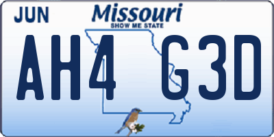 MO license plate AH4G3D