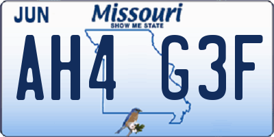 MO license plate AH4G3F