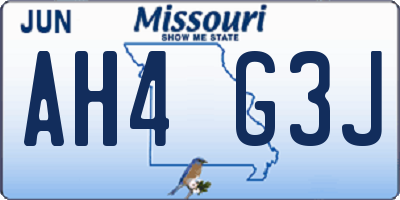 MO license plate AH4G3J