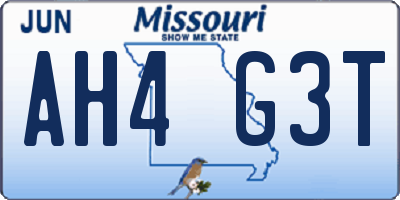 MO license plate AH4G3T
