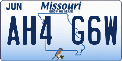MO license plate AH4G6W