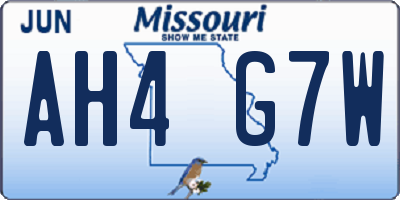 MO license plate AH4G7W