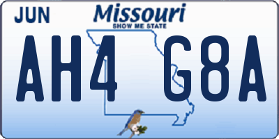 MO license plate AH4G8A