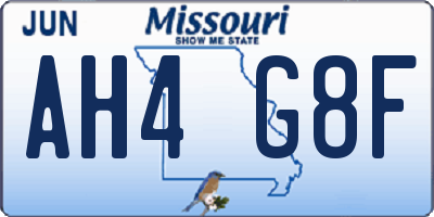 MO license plate AH4G8F