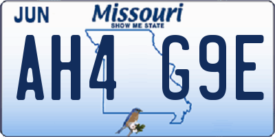 MO license plate AH4G9E
