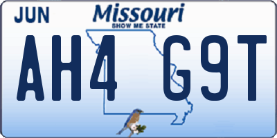 MO license plate AH4G9T