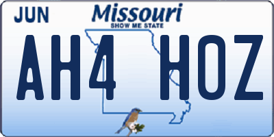MO license plate AH4H0Z