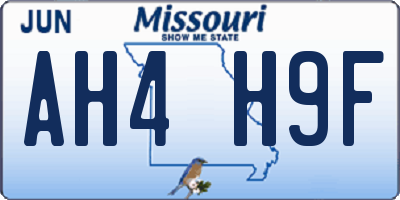 MO license plate AH4H9F
