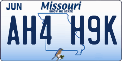 MO license plate AH4H9K