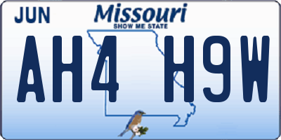 MO license plate AH4H9W