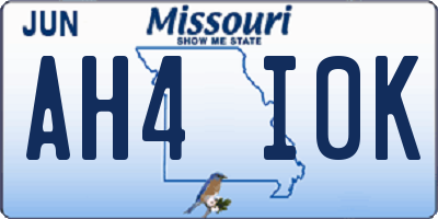MO license plate AH4I0K