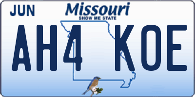 MO license plate AH4K0E