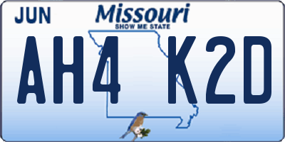 MO license plate AH4K2D