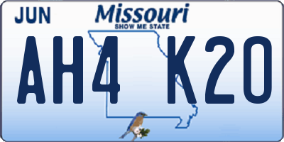 MO license plate AH4K2O