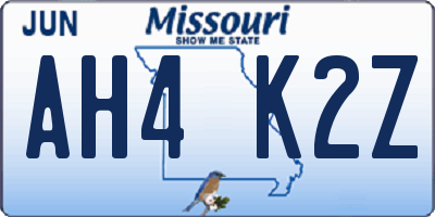 MO license plate AH4K2Z