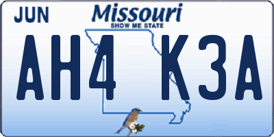 MO license plate AH4K3A