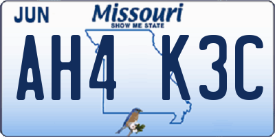 MO license plate AH4K3C