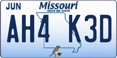 MO license plate AH4K3D