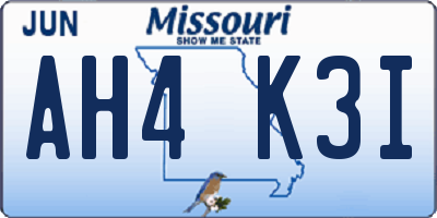 MO license plate AH4K3I