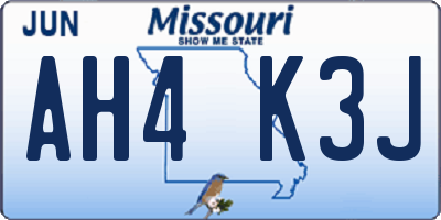 MO license plate AH4K3J