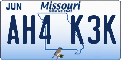 MO license plate AH4K3K