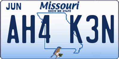 MO license plate AH4K3N