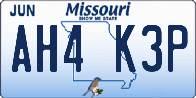 MO license plate AH4K3P
