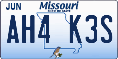 MO license plate AH4K3S