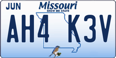 MO license plate AH4K3V