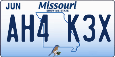 MO license plate AH4K3X