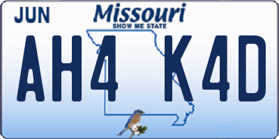 MO license plate AH4K4D