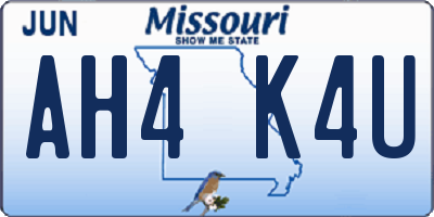 MO license plate AH4K4U