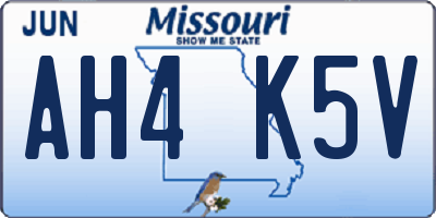 MO license plate AH4K5V