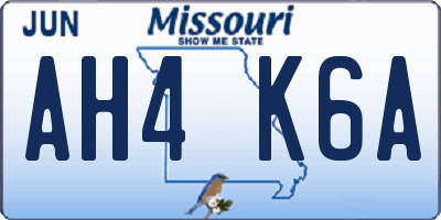 MO license plate AH4K6A