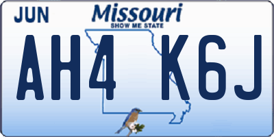 MO license plate AH4K6J