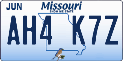 MO license plate AH4K7Z