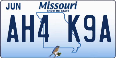 MO license plate AH4K9A