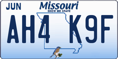 MO license plate AH4K9F