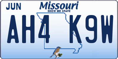 MO license plate AH4K9W