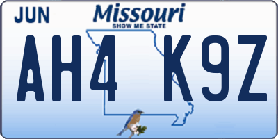 MO license plate AH4K9Z