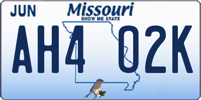 MO license plate AH4O2K
