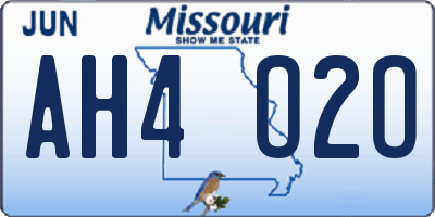 MO license plate AH4O2O