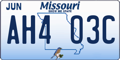 MO license plate AH4O3C