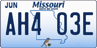 MO license plate AH4O3E