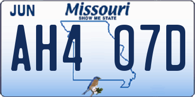 MO license plate AH4O7D