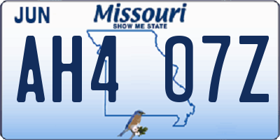 MO license plate AH4O7Z