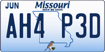MO license plate AH4P3D