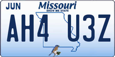 MO license plate AH4U3Z