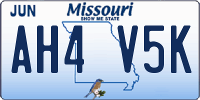 MO license plate AH4V5K