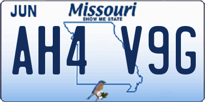 MO license plate AH4V9G